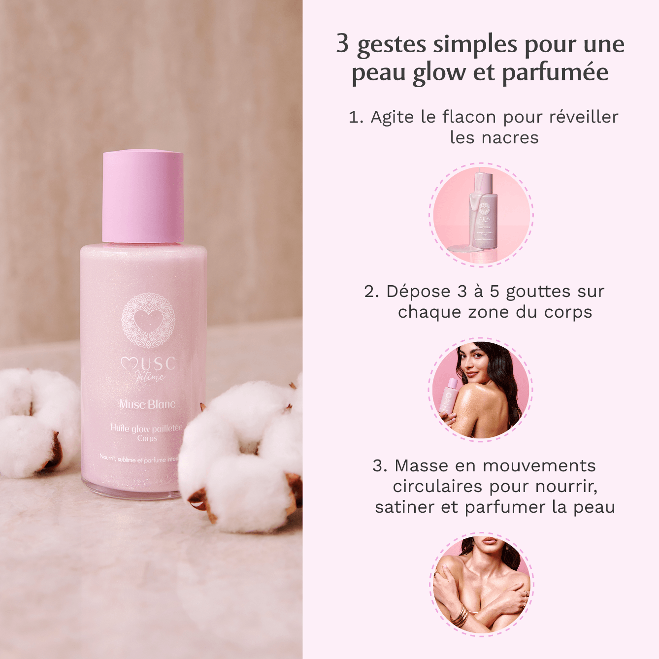 Huile Glow Pailletée Corps Musc Blanc Image