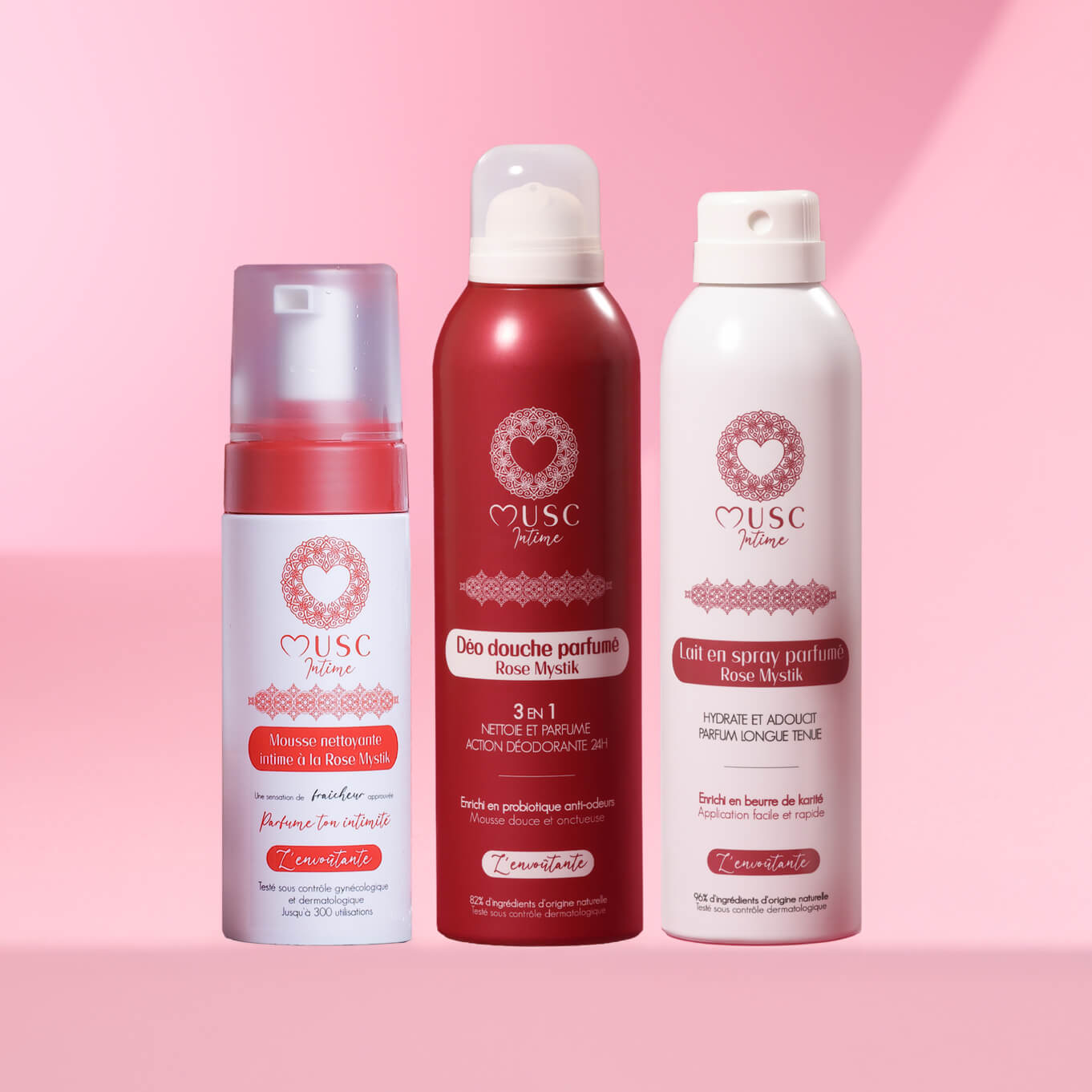 Spray milk, Shower deodorant and Mystik Rose cleansing foam Image