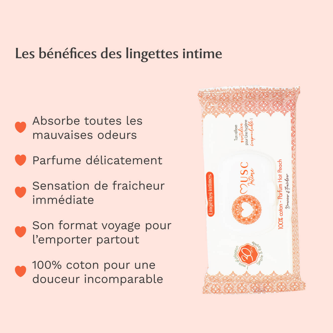 Lingettes toilette intime - Paquet de 30 à la Hot Peach - La Charmeuse Image