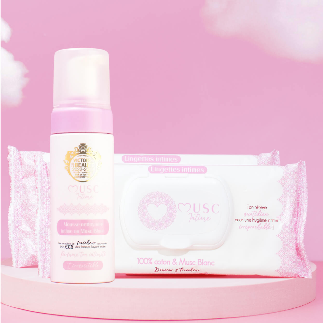 Mousse Nettoyante + 2 Lingettes Musc Blanc Image