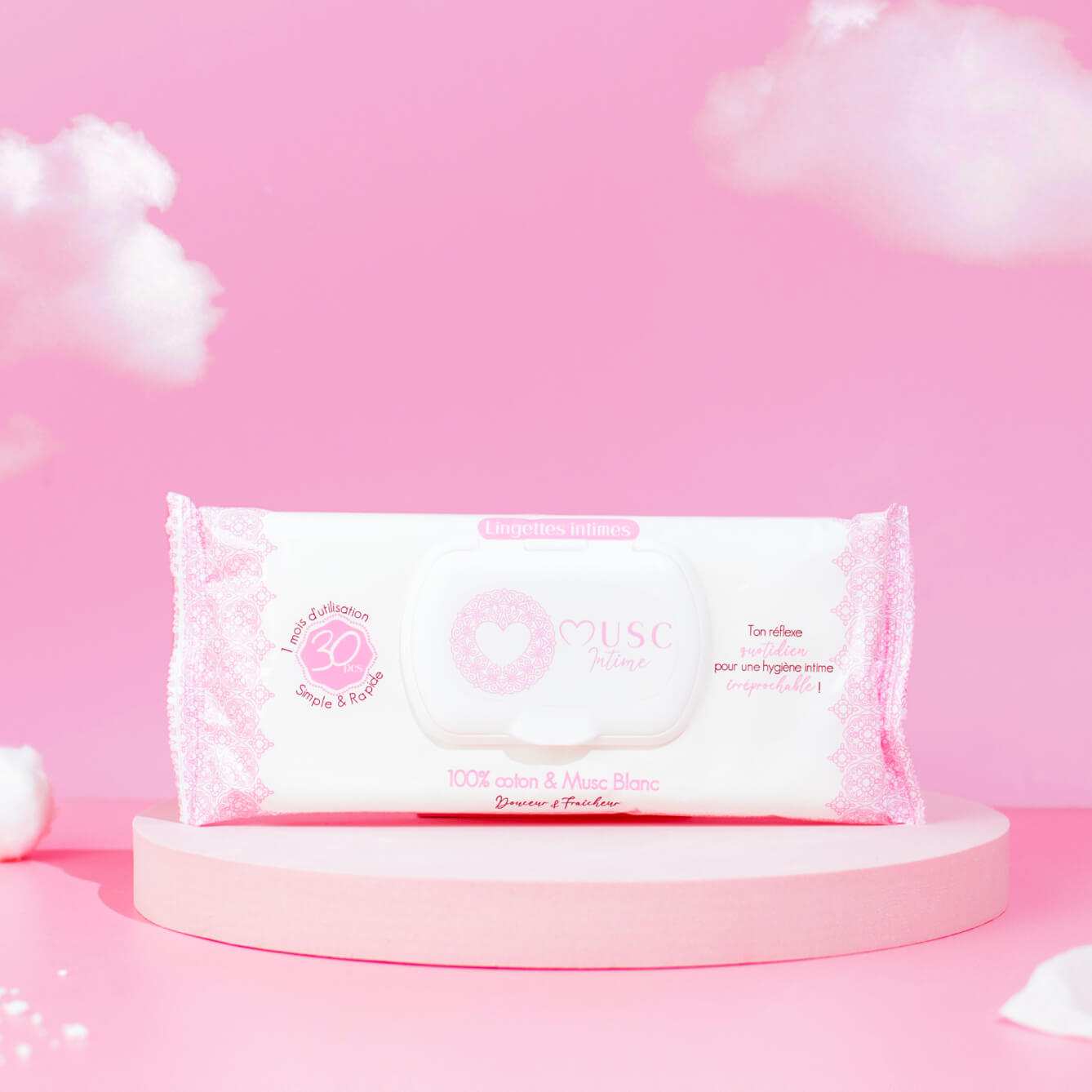 Lingettes toilette Intime au Musc Blanc - Paquet de 30 Image