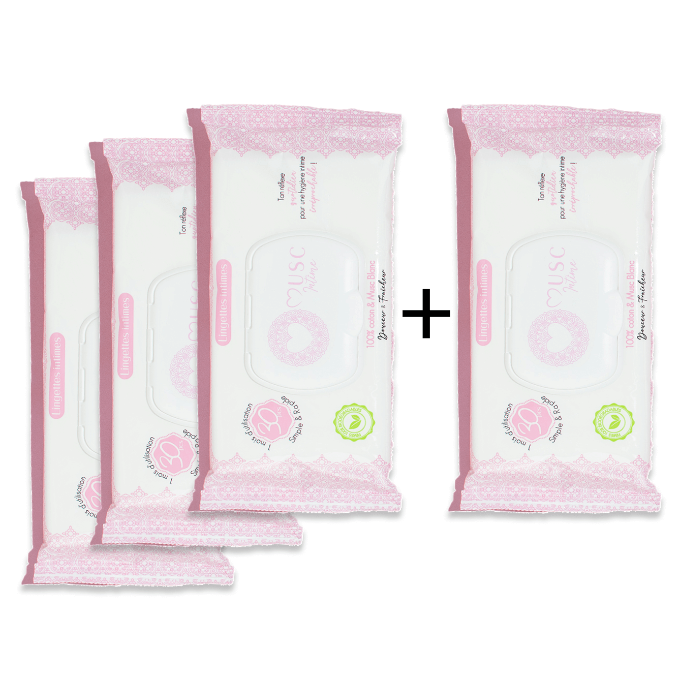 Lingettes toilette Intime au Musc Blanc - Paquet de 30 Image