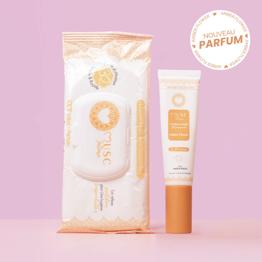 Fragrant Gel + Intimate Wipes with Amber Flower Image