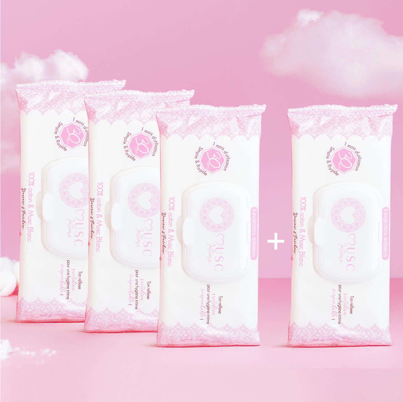 3 Paquets de Lingettes + 1 offert Musc Blanc Image